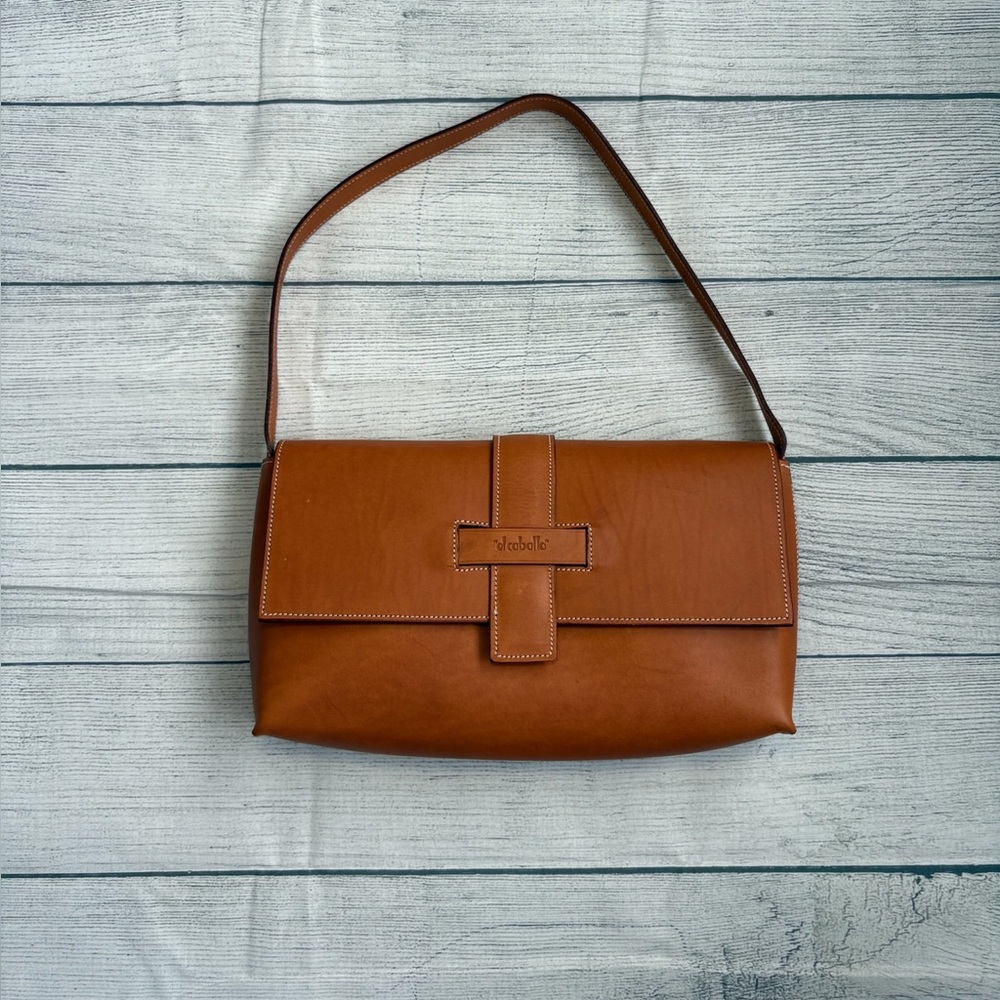 Vintage El Caballo Leather Baguette Shoulder Bag Tan Handmade in Spain ♡